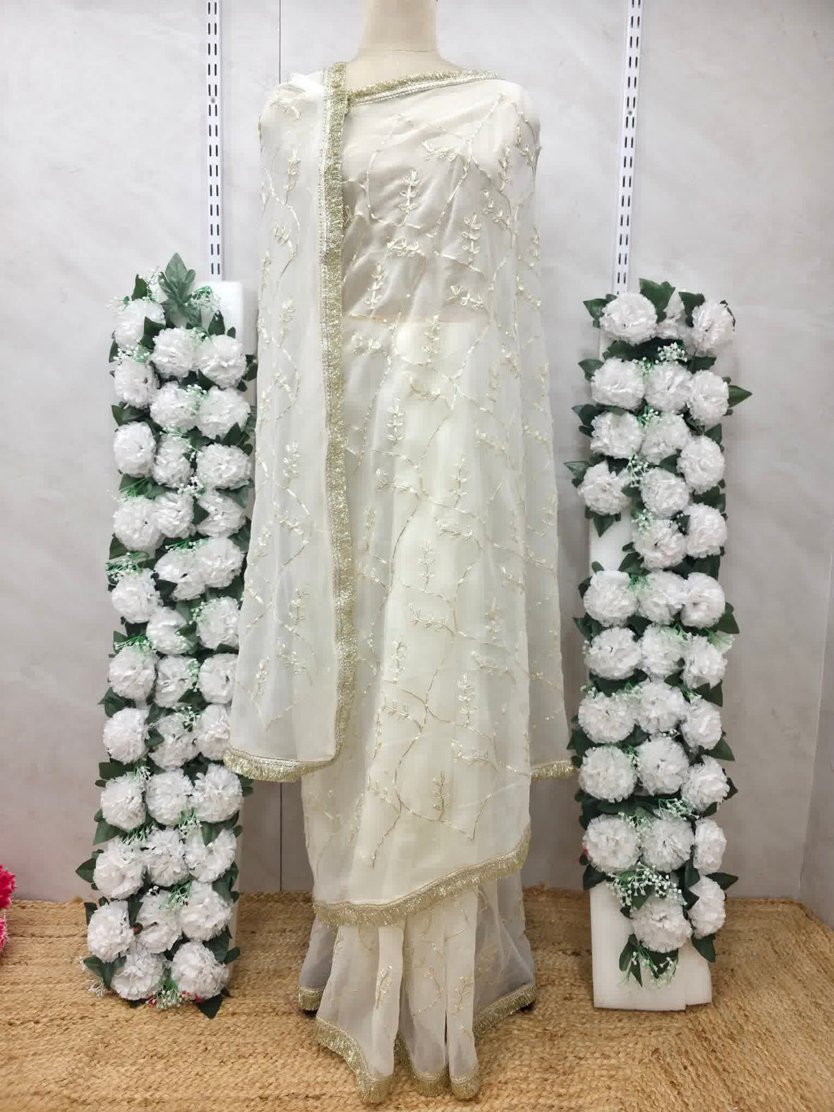 Off white Gota Patti jaal work with Kiran border