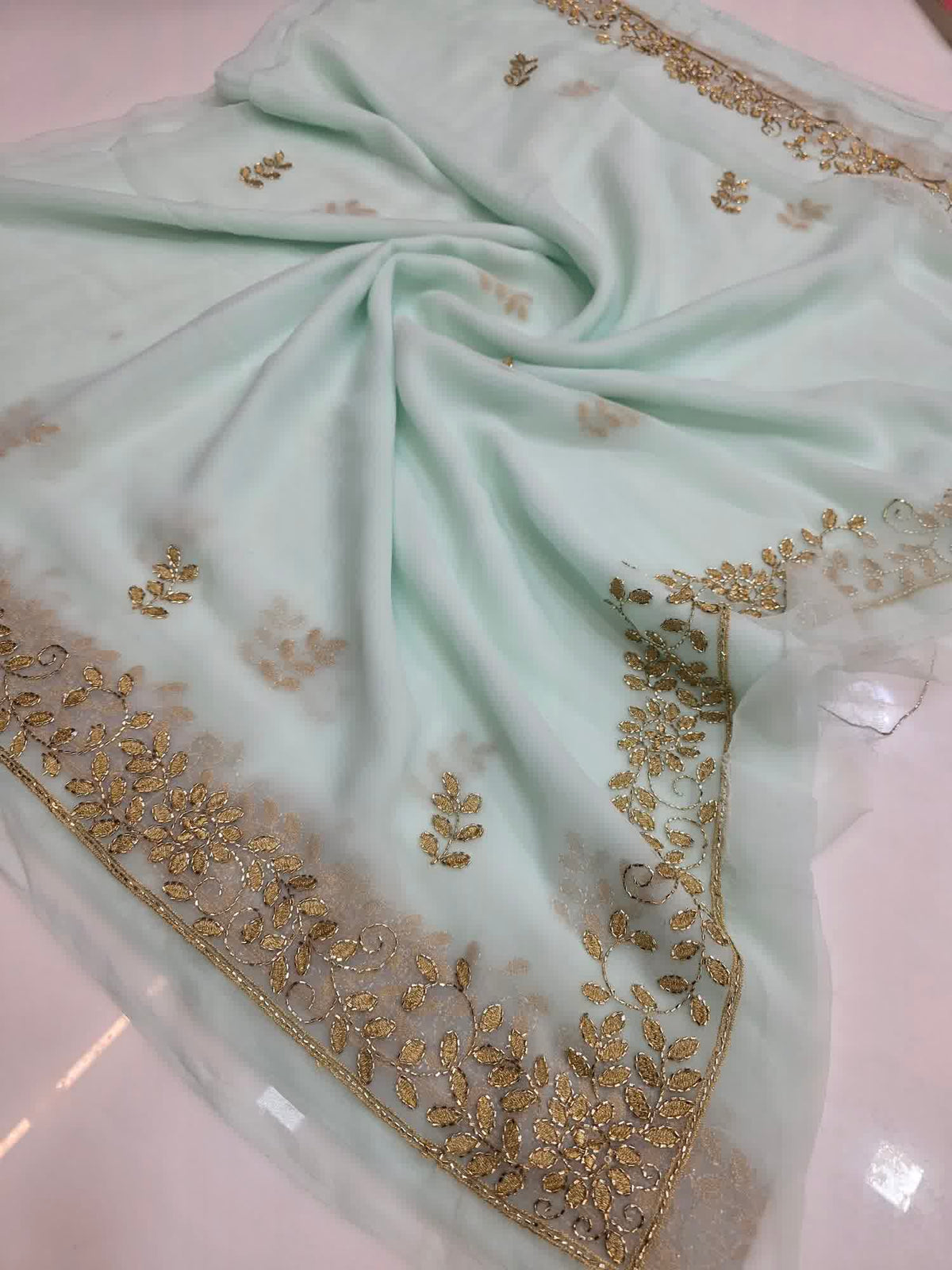 Sea green hand work saree