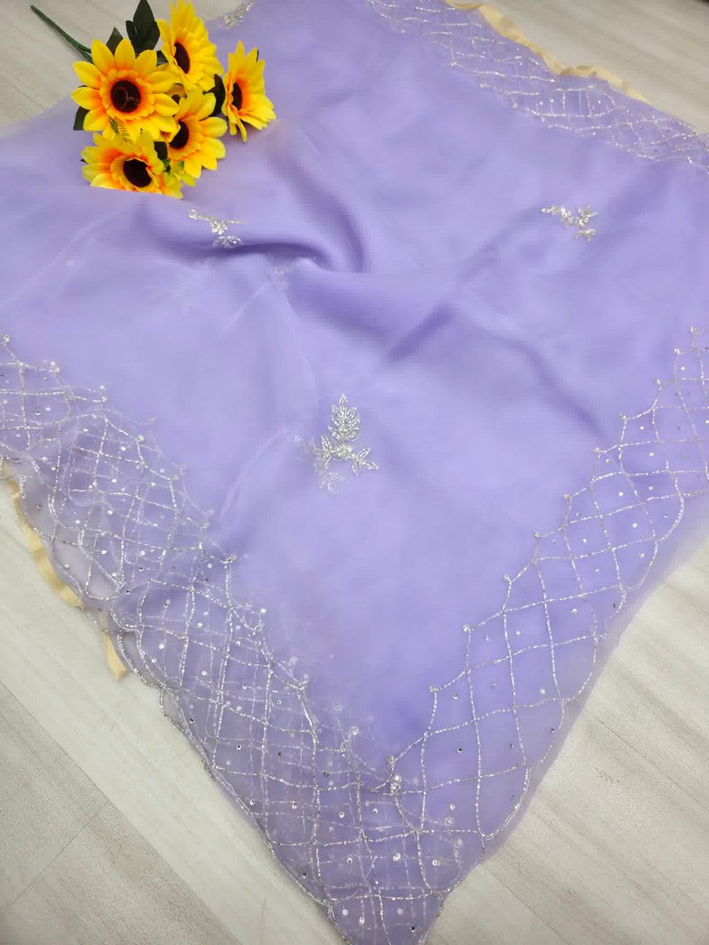 Fountian lavender colour hand work saree