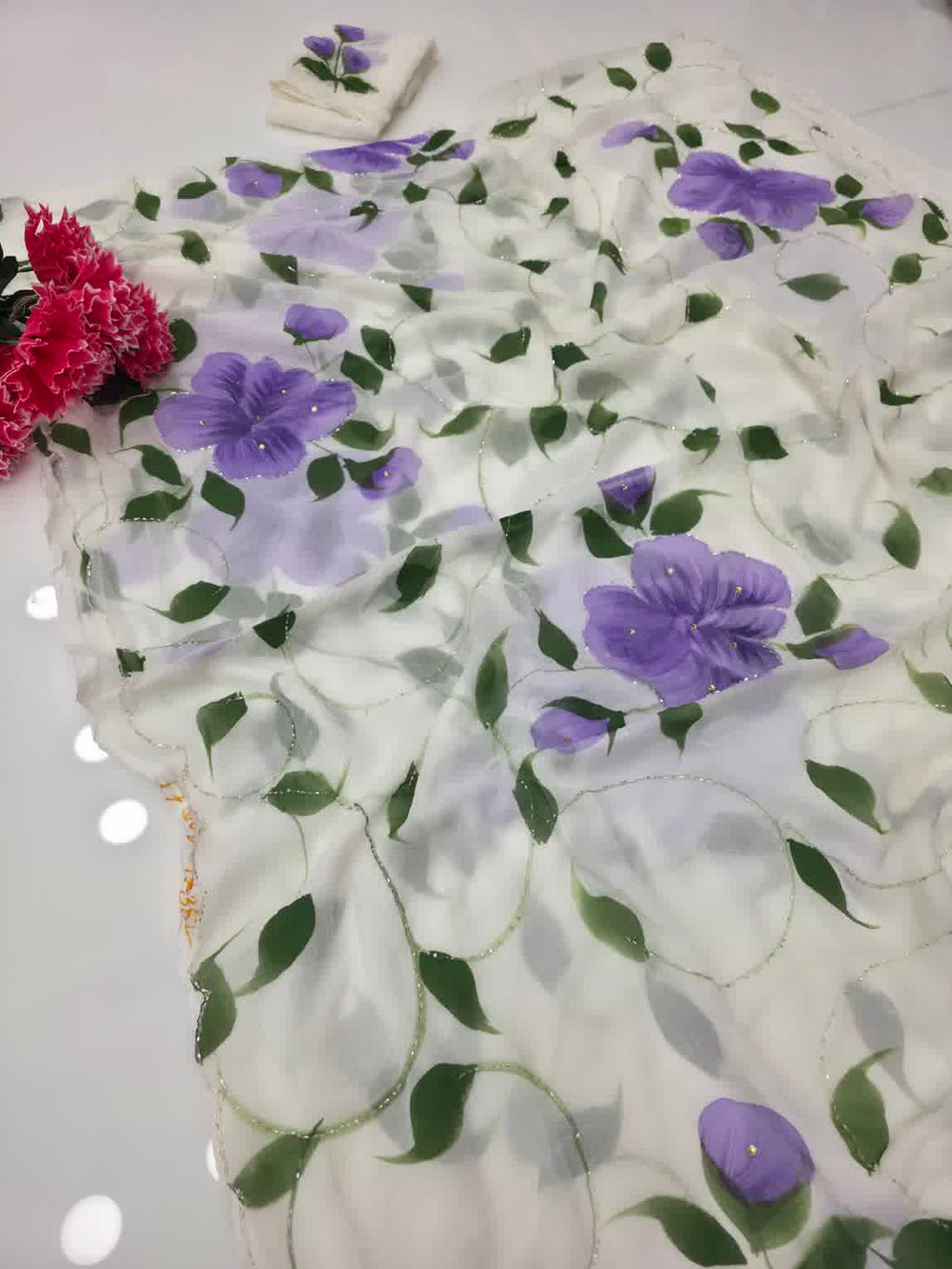 Purple  painting with hand work