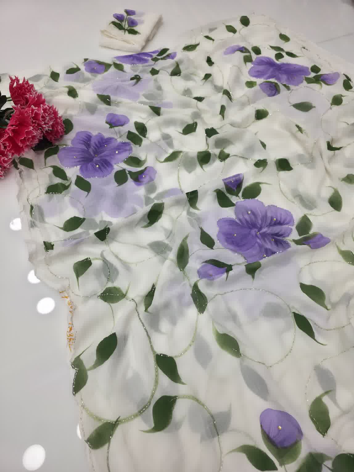 Purple  painting with hand work