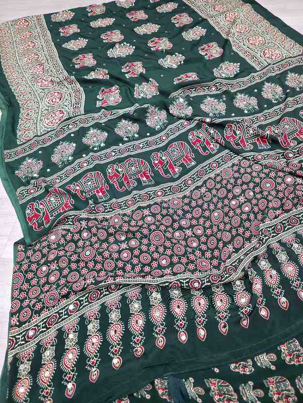Ajrak mirror work saree