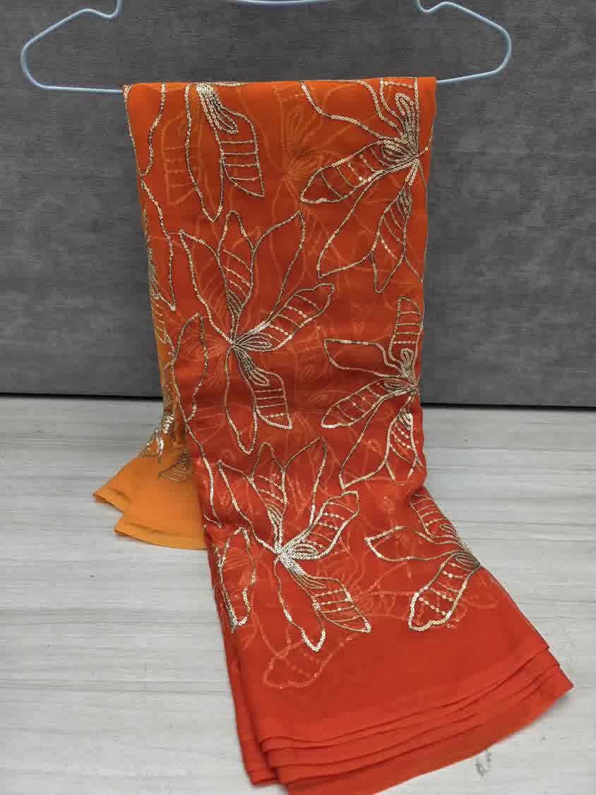 Rust orange aari jaal work