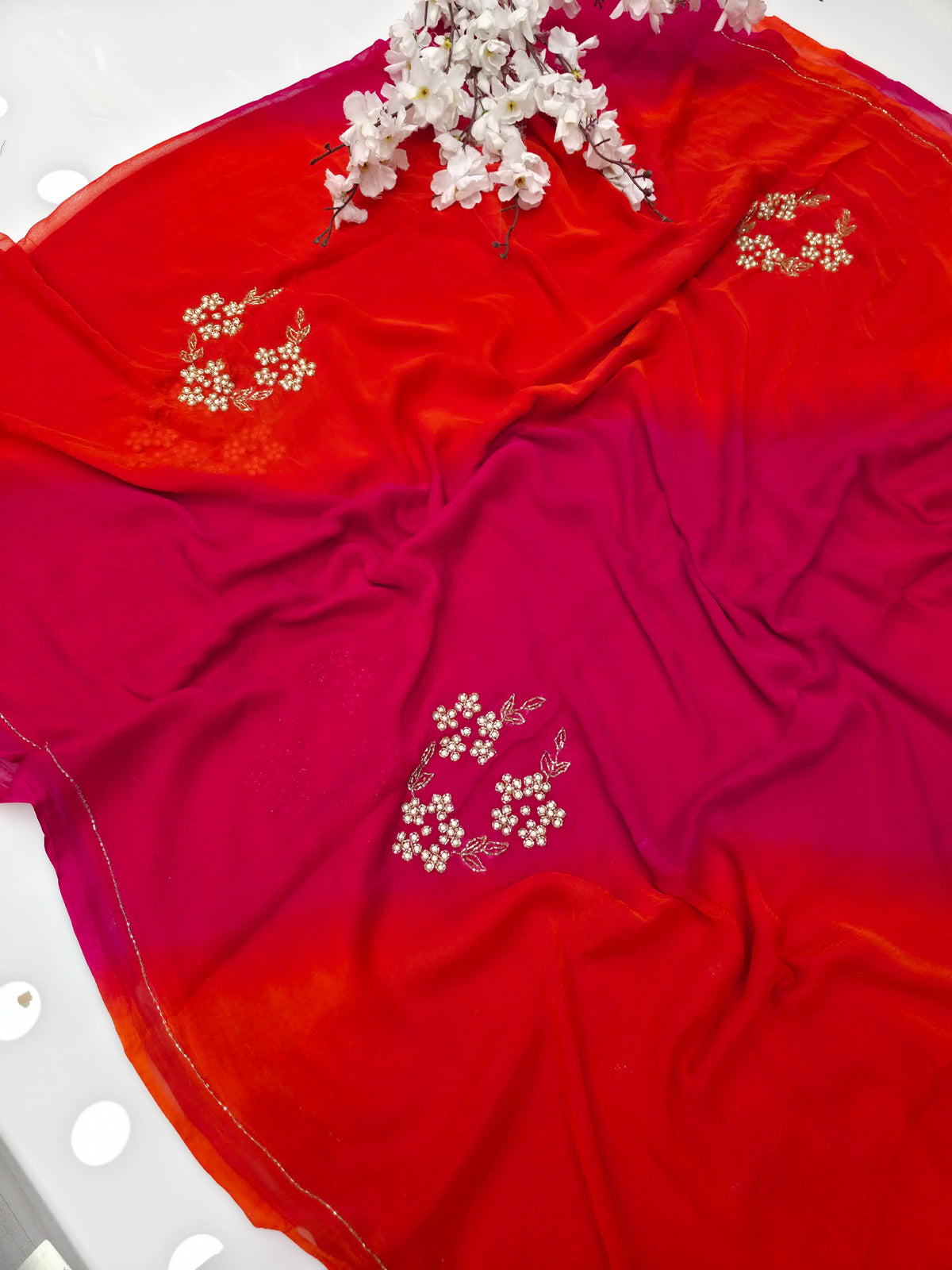 Chiffon hand work saree