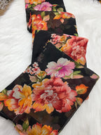 Black flower print saree