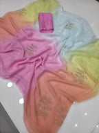 Multy colour diamond pure saree with hand work butta
