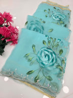 Tissue hand painted saree with hand work