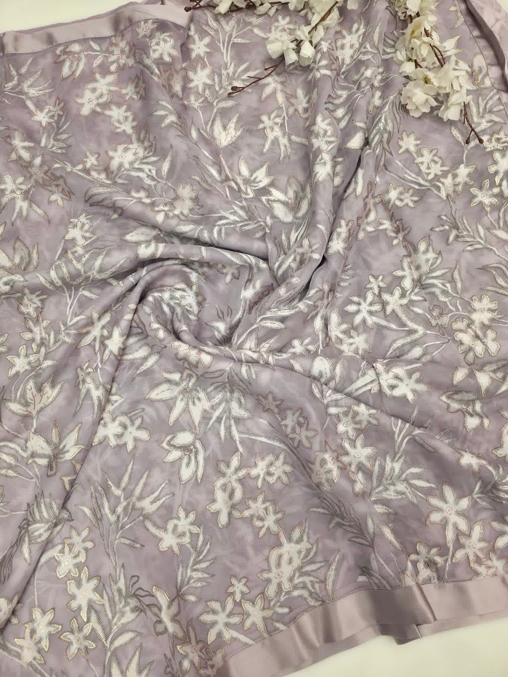 Pure cut brasso lavender saree with fancy blouse