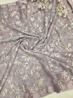Pure cut brasso lavender saree with fancy blouse