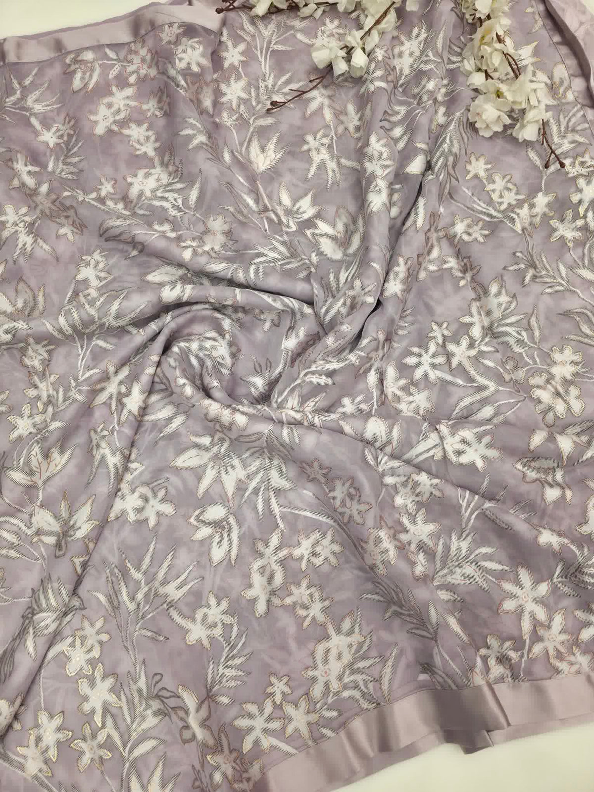 Pure cut brasso lavender saree with fancy blouse