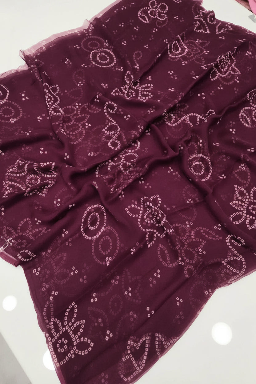 Wine colour thakur ji bandhej saree