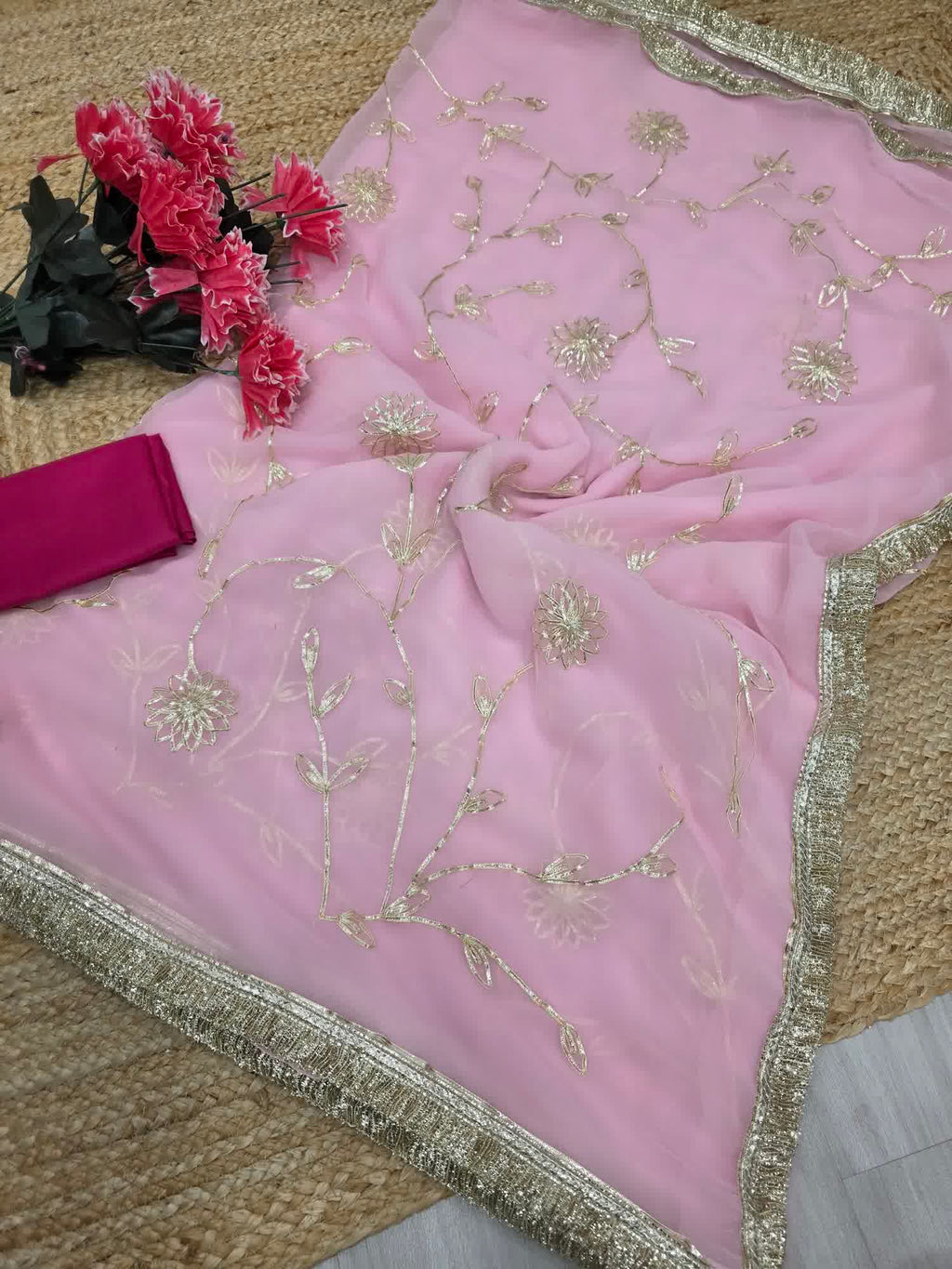 Pink gota Patti saree with Kiran border