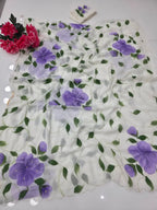 Purple  painting with hand work