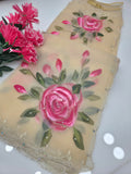 Cream Tissue hand paint with hand work saree