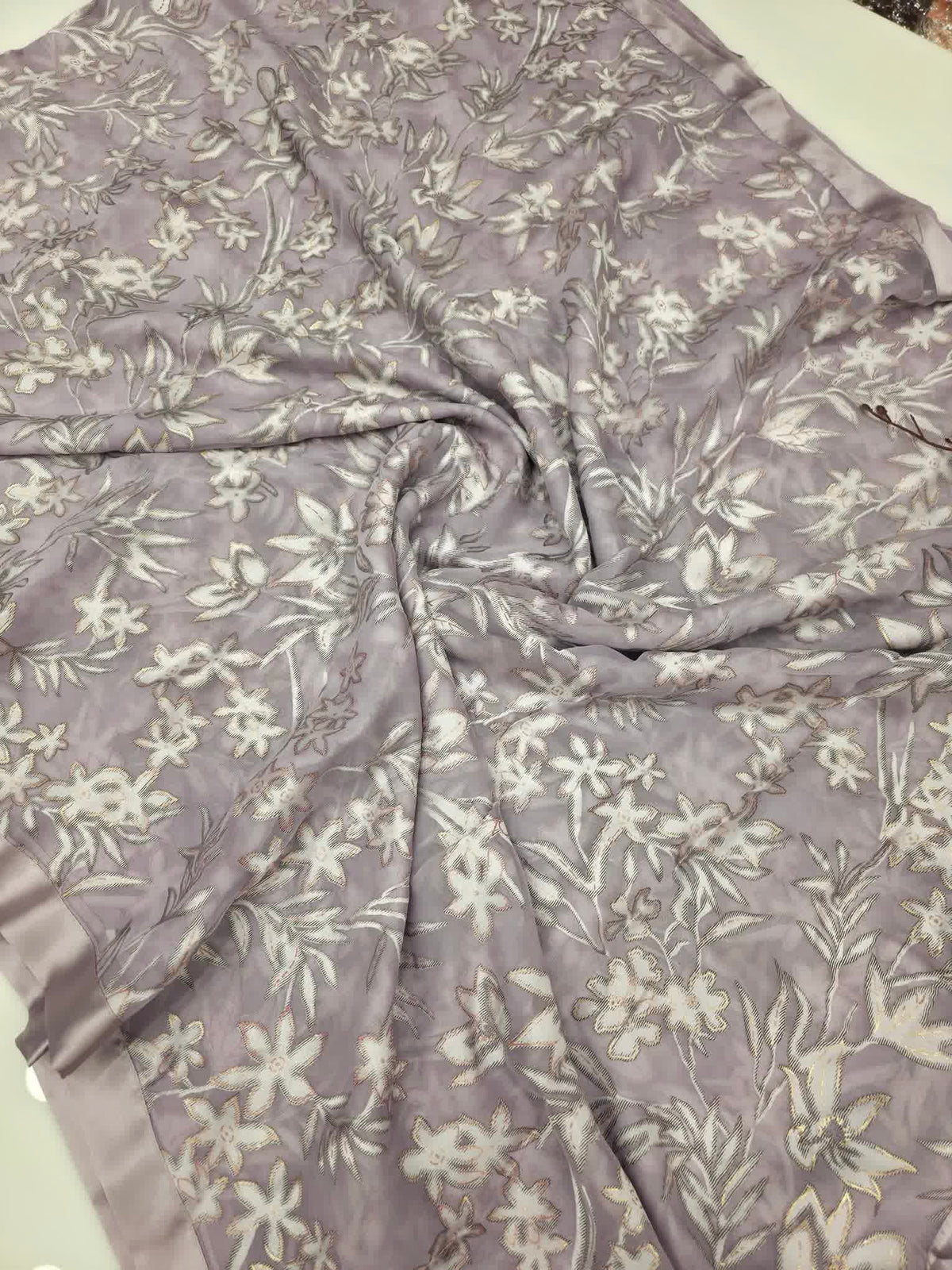 Pure cut brasso lavender saree with fancy blouse