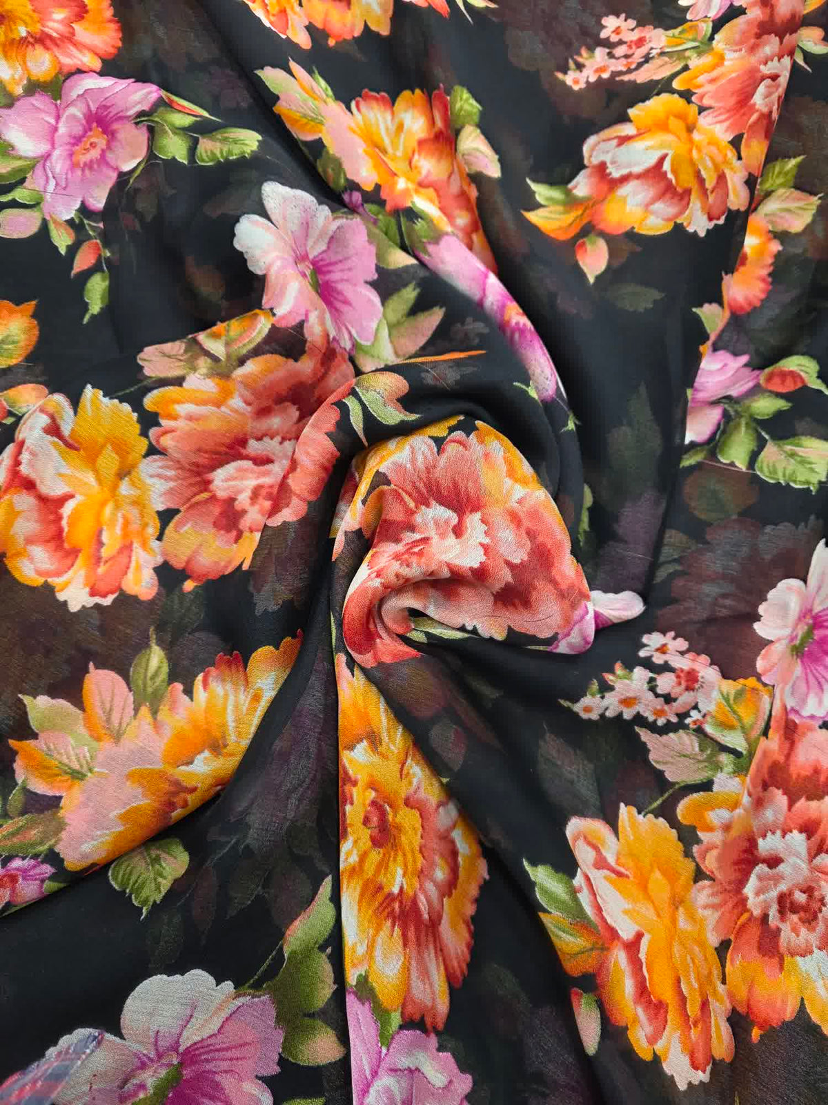 Black flower print saree