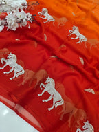 Rust orange horse designe saree