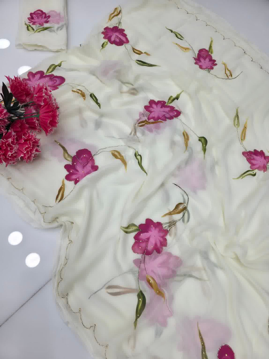 Chiffon painting with hand work