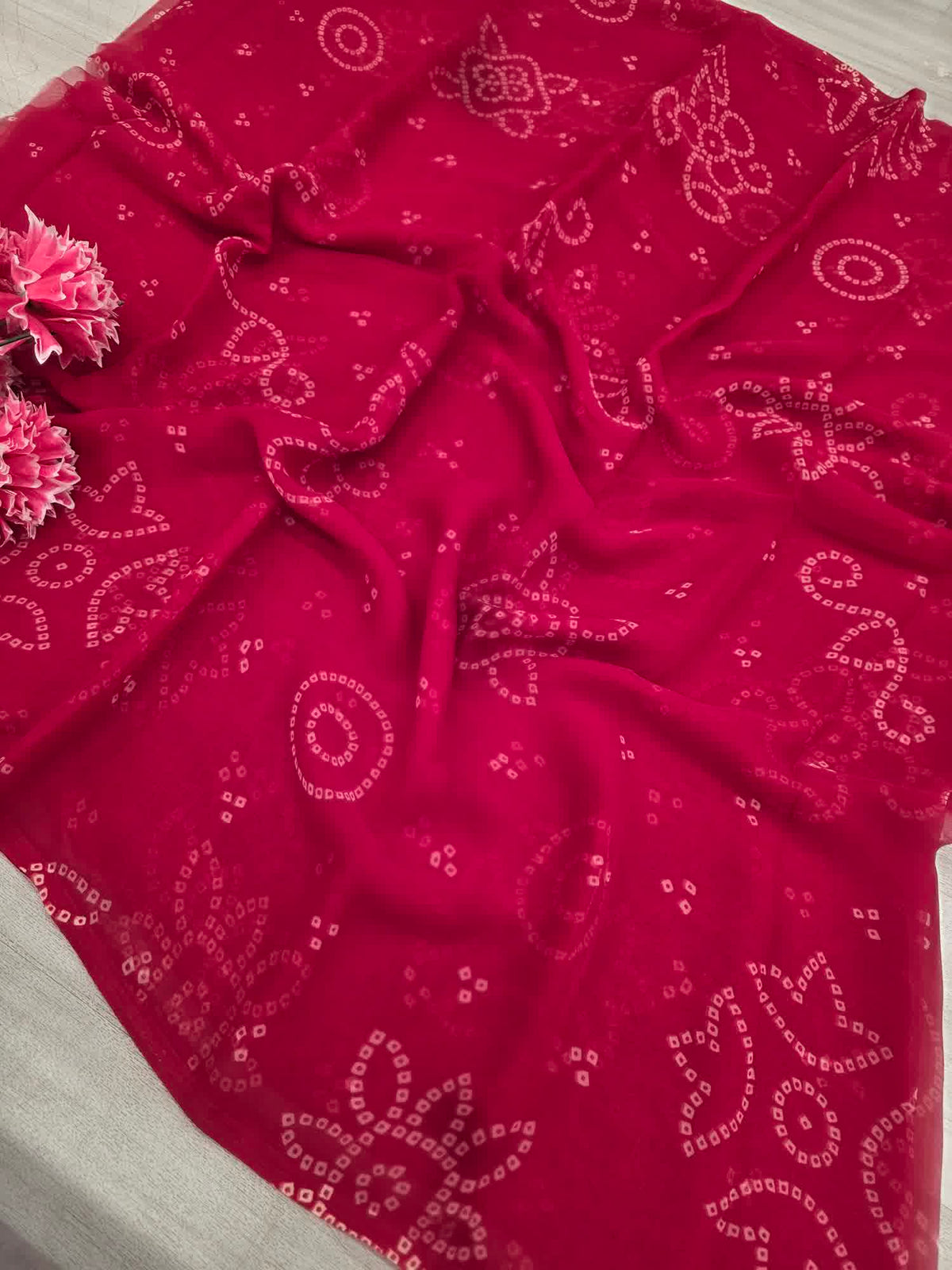 Cherry red thakur ji georget bandhej